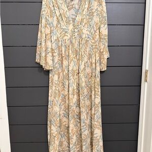 Kori Cream and Brown Leaf Pattern Dress
